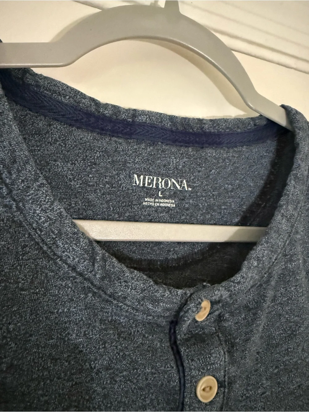 Merona Men's Navy Henley Short Sleeve Shirt - Merona Size Large